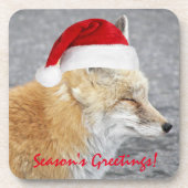 Slaperige rode vos met rode kerstmuts vakantie bier onderzetter (Voorkant)