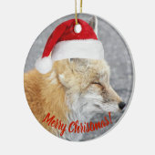 Slaperige rode vos met rode kerstmuts vakantie keramisch ornament (Links)