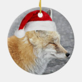 Slaperige rode vos met rode kerstmuts vakantie keramisch ornament (Achterkant)