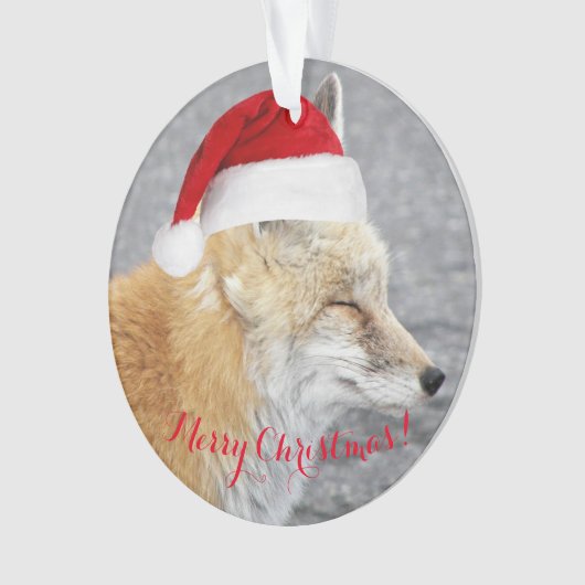Slaperige rode vos met rode kerstmuts vakantie ornament (voorkant)