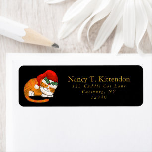 Slaperige Sinaasappels Kerstman Cat Black & Gold Etiket