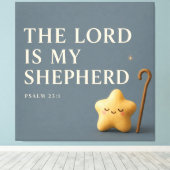 Slaperige Ster | Psalm 23:1 | Blauwgrijs Canvas Afdruk (Insitu (Houten vloer))