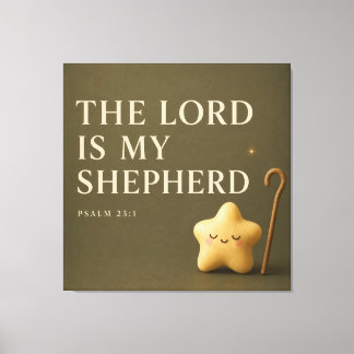 Slaperige Ster | Psalm 23:1 | Olijfgroen Canvas Afdruk