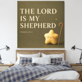 Slaperige Ster | Psalm 23:1 | Olijfgroen Canvas Afdruk (Insitu (Slaapkamer))