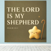 Slaperige Ster | Psalm 23:1 | Olijfgroen Canvas Afdruk (Insitu (Houten vloer))
