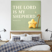 Slaperige Ster | Psalm 23:1 | Olijfgroen Canvas Afdruk (Insitu (Slaapkamer))