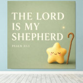 Slaperige Ster | Psalm 23:1 | Olijfgroen Canvas Afdruk (Insitu (Houten vloer))