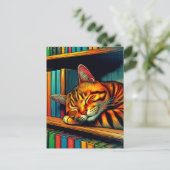 Slaperige stripboekstijl kat die slaapt briefkaart (Staand voorkant)