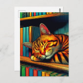 Slaperige stripboekstijl kat die slaapt briefkaart (Voorkant / Achterkant)