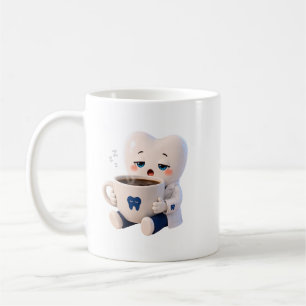 Slaperige Tand Die Koffie Drinkt Grappig Tandarts Koffiemok
