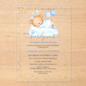 Slaperige Teddybeer Bijna Wacht Jongens Baby Showe Acryl Uitnodigingen (Voorkant)