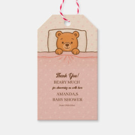 Slaperige teddybeer licht roze Baby shower Cadeaulabel