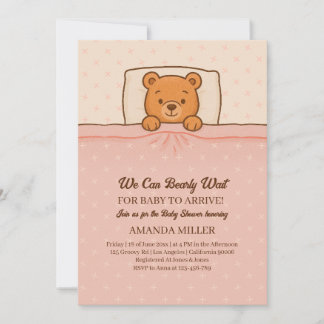 Slaperige teddybeer licht roze Baby shower Kaart