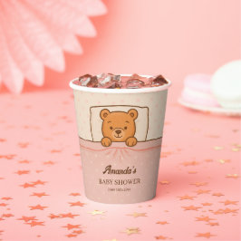 Slaperige teddybeer licht roze Baby shower Papieren Bekers