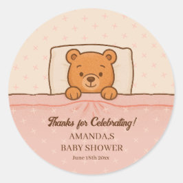 Slaperige teddybeer licht roze Baby shower Ronde Sticker