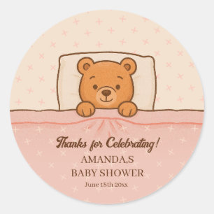 Slaperige teddybeer licht roze Baby shower Ronde Sticker