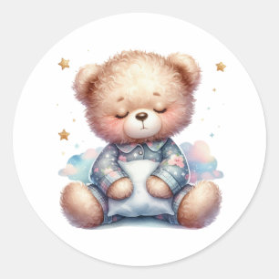 slaperige teddybeer ronde sticker