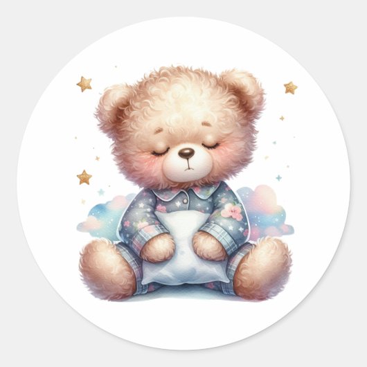 slaperige teddybeer ronde sticker (Voorkant)