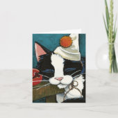 Slaperige Tuxedo Cat Cat Cast Note Card Kaart (Voorkant)