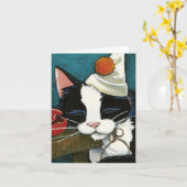 Slaperige Tuxedo Cat Cat Cast Note Card Kaart (Gele Bloem)