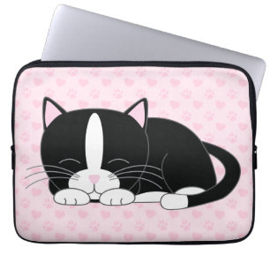 Slaperige Tuxedo Cat {roze} Laptop Sleeve