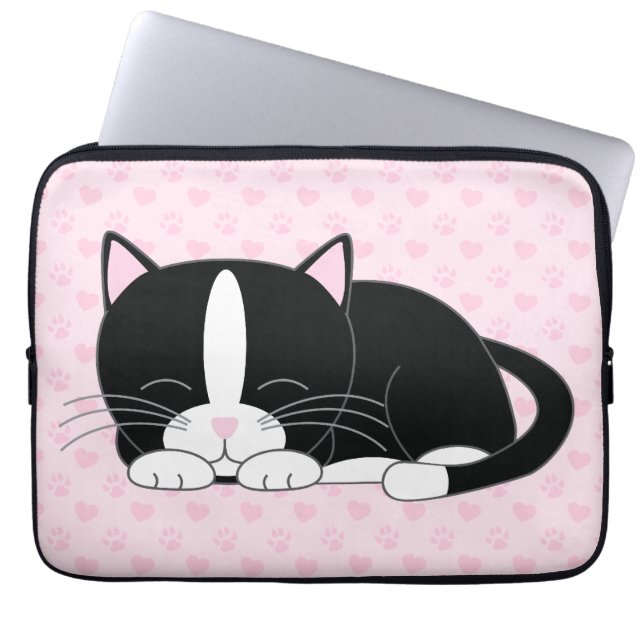 Slaperige Tuxedo Cat {roze} Laptop Sleeve (Voorkant)