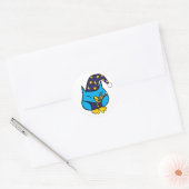 Slaperige Uil Teddy Bear Blauw Ronde Sticker (Envelop)