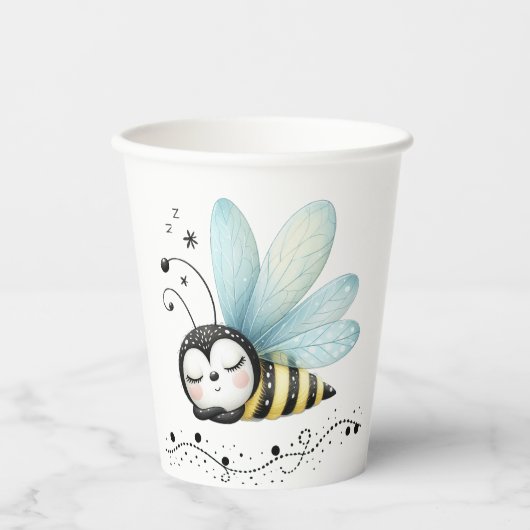 Slaperige Whimische Bij Papieren Bekers (Voorkant)