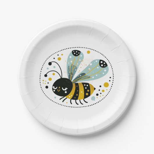 Slaperige Whimsical Bij Papieren Bordje (Voorkant)