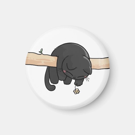 Slaperige Zwarte Kat Schattig Magneet (Voorkant)