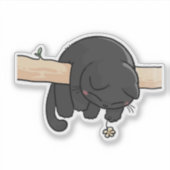 Slaperige Zwarte Kat Schattig Sticker (Voorkant)
