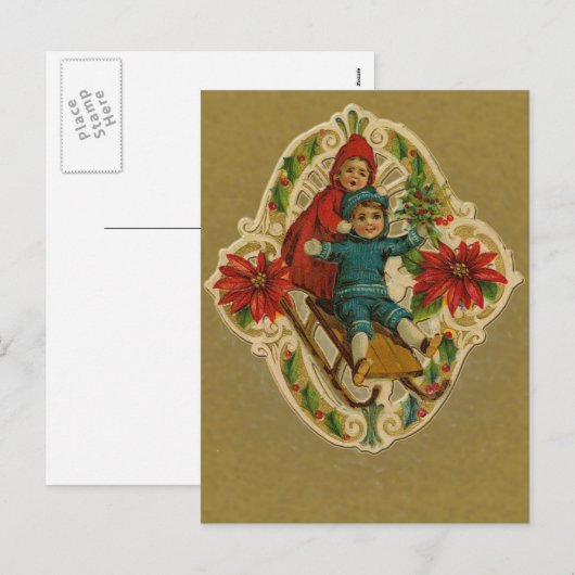 Slaperij en poinsettias-vakantiekaarten feestdagenkaart (Voorkant / Achterkant)