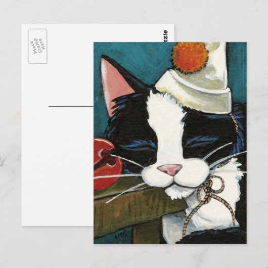 Slapertje Tuxedo Cat Clown Briefkaart (Voorkant / Achterkant)