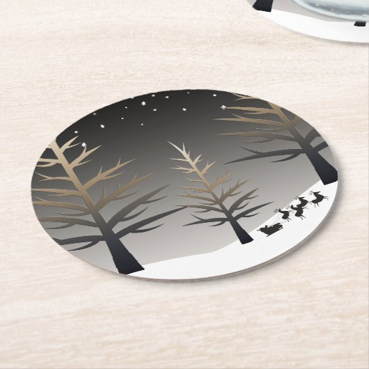 Slapje en boom Silhouette van de kerstman Ronde Kartonnen Onderzetter (Gebogen)