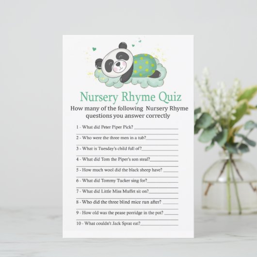 Slappanda Nursery Rhyme Quiz baby shower game (Staand voorkant)