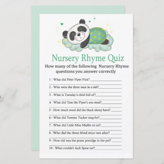 Slappanda Nursery Rhyme Quiz baby shower game (Voorkant / Achterkant)