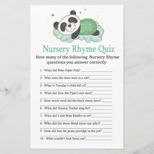 Slappanda Nursery Rhyme Quiz baby shower game (Voorkant)
