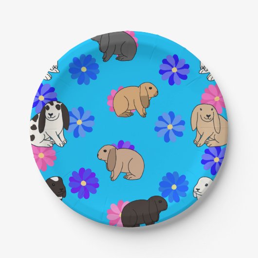 Slappe oren konijnen papieren bordje (Voorkant)