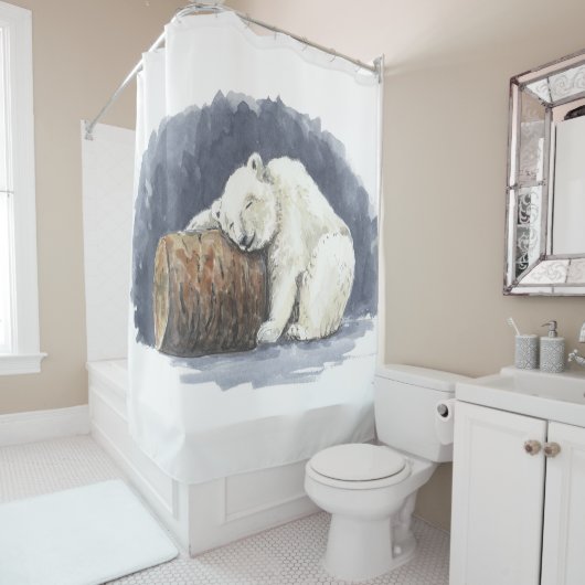 Slappolair beer, waterverf kunst douchegordijn (In situ)