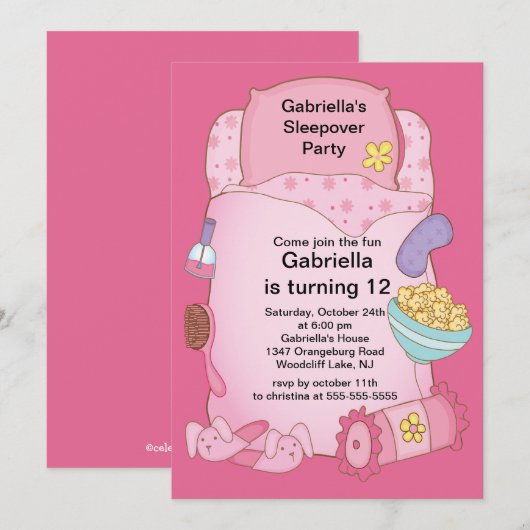 Slappover Birthday Party Kaart (Voorkant / Achterkant)