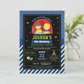 Slappover Party Birthday Invitations Boys Camping Kaart (Staand voorkant)