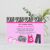 Slappover Zebra Print Birthday party-uitnodigingen Kaart (Staand voorkant)