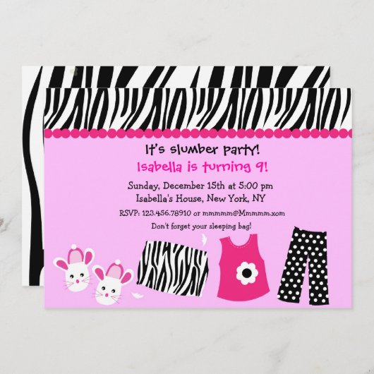 Slappover Zebra Print Birthday party-uitnodigingen Kaart (Voorkant / Achterkant)