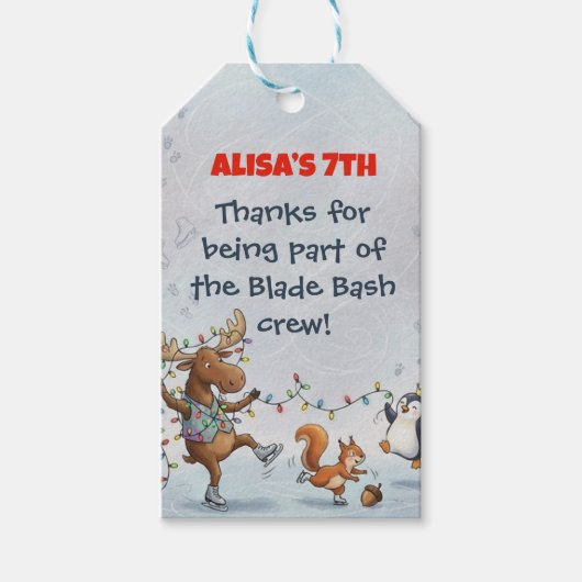 Slapstick Ice Skating Birthday Thank you sticker Cadeaulabel (Voorkant)