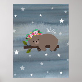 Slapy Beer Waterverf Floral Baby ursery Poster
