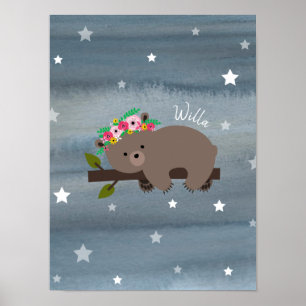 Slapy Beer Waterverf Floral Baby ursery Poster