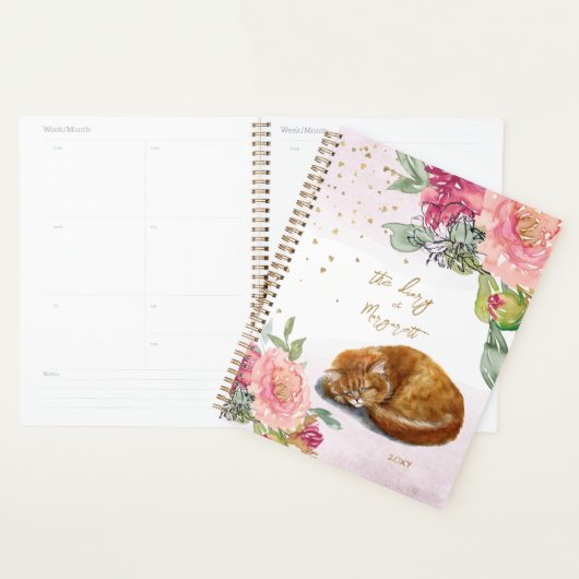 Slapy Cat Illustration Bloemenmeisje Daily Diary Planner (Display)