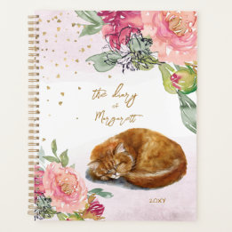 Slapy Cat Illustration Bloemenmeisje Daily Diary Planner