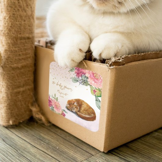 Slapy Cat Illustration Girl Baby shower Vierkante Sticker