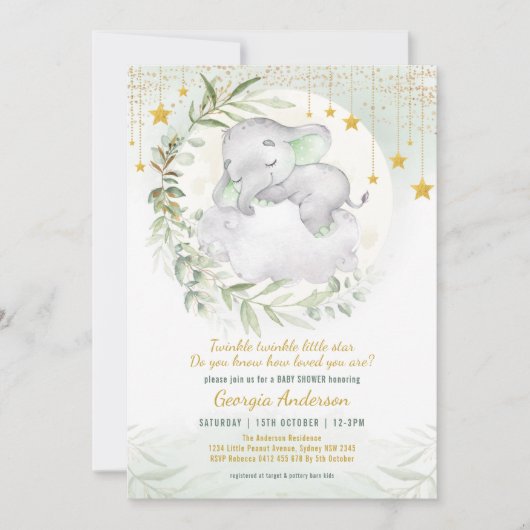 Slapy Elephant Greenery Twinkle Star-Baby shower Kaart (Voorkant)